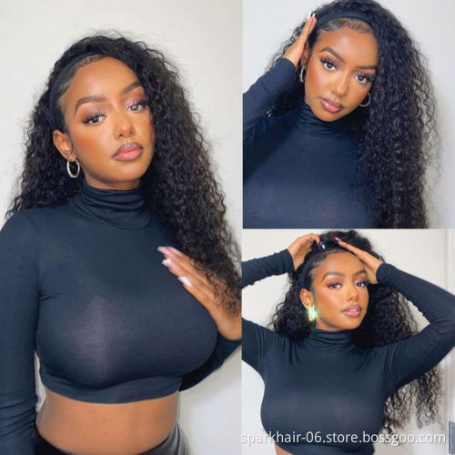 SPARK Wholesale Headband Wig Human Hair For Black Women,Remy Human Hair Headband Wig,Headband Water Wave Ponytail Human Hair Wig